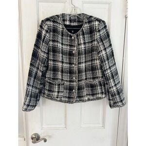 💙Adrianna Papell Boutique Evening Jacket Black White Metallic‎ Tweed Sz S